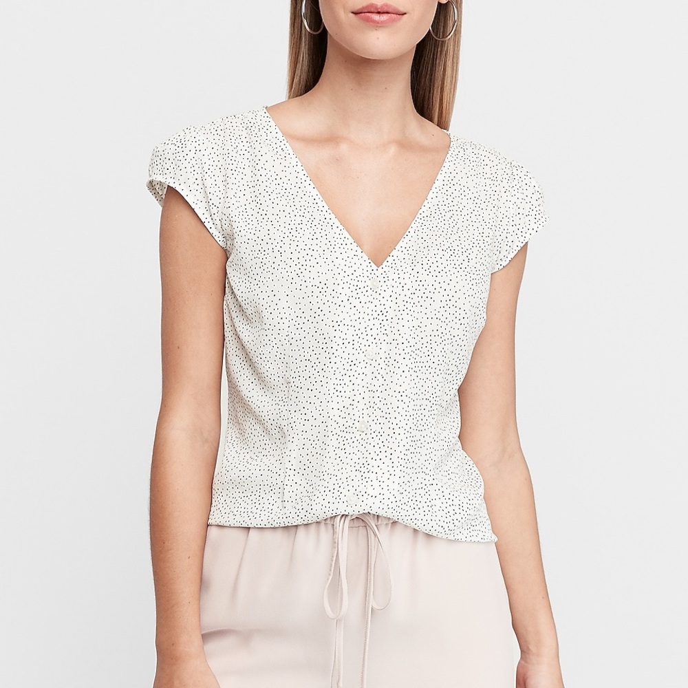 Express Black and White Dot Button Front Blouse